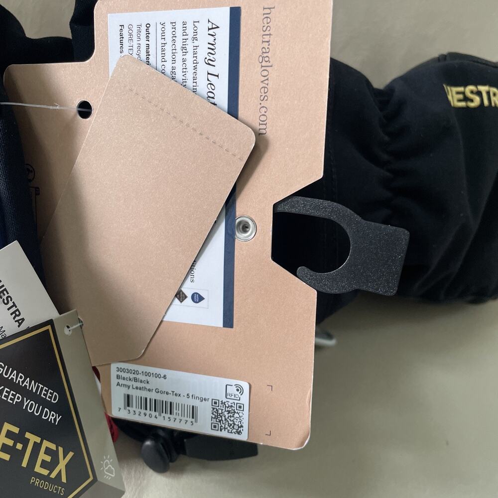 Hestra Army Leather GORE-TEX Gloves Size 6 XS Black Alpine Pro Ski 5-Finger NEW - Picture 3 of 4